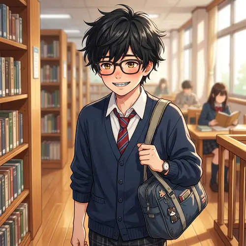 Shy Anime Boy with Braces and Glasses - Innocent and Charming