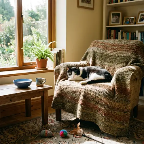 Tranquil Domestic Short-Haired Cat Lounging in Sunlight