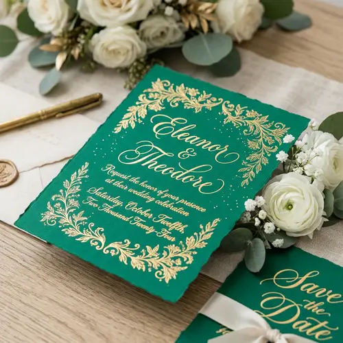 Elegant Emerald Wedding Invitations - Luxury Design