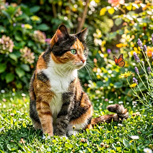 Calico Cat in Relaxed Pose with Orange, Black, and White Fur