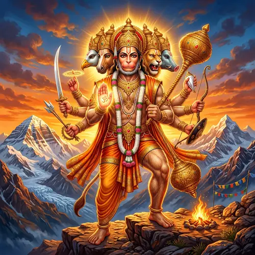 Detailed Panchamukha Hanuman Illustration | Indian Mythology Art