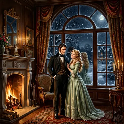 Enchanting Victorian Mansion Scene with Delicate Figures