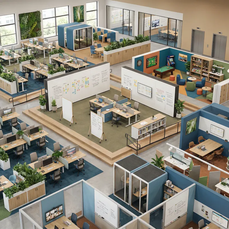 Modern Open Floor Plan Office Design | Collaborative Spaces & Quiet Zones