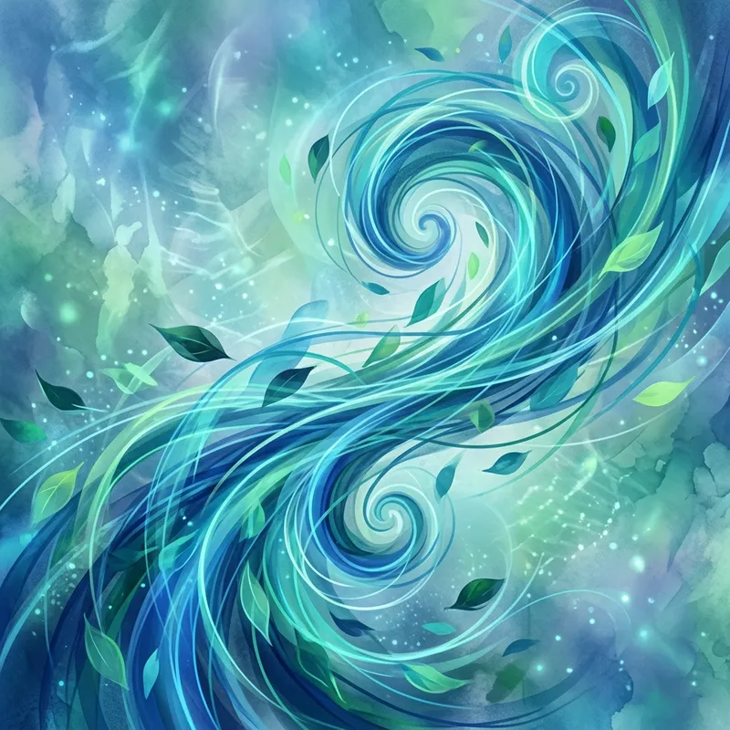 Energetic Wind Art in Blues and Greens
