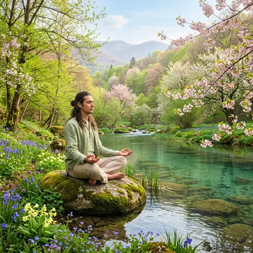 Meditation in a Natural Spring Landscape