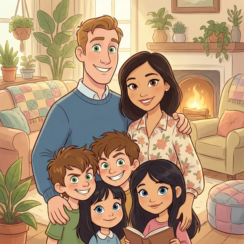 Vibrant Family Portrait in Pixar Style Vibrant Family Portrait in Pixar Style