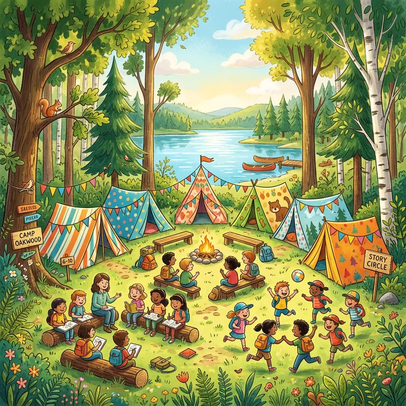 Whimsical Primary School Camp in a Lush Forest Whimsical Primary School Camp in a Lush Forest