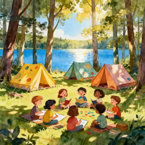 Whimsical Primary School Camp in a Lush Forest