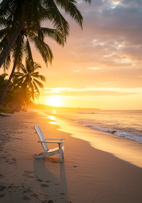 Morning Beach View with White Chair
