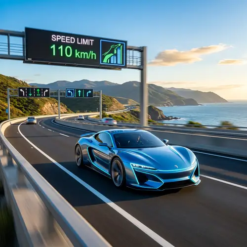Futuristic Car on Scenic Highway | Modern Driving Experience