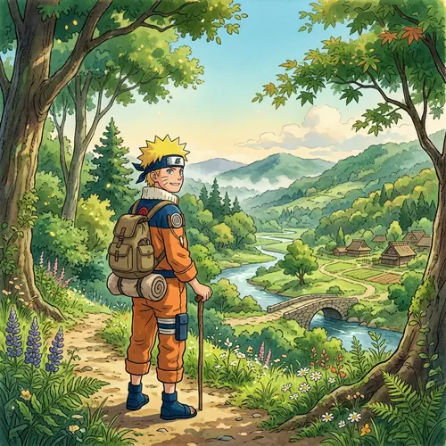 Blonde Spiky Hair Character in a Lush Landscape | Animation Style