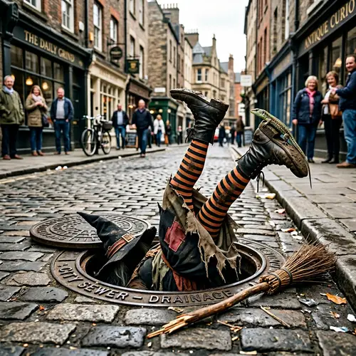 Funny Distressed Witch Crashes into Manhole | Curious Lizard Perched