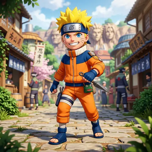 Vibrant 3D Spiky-Haired Ninja Character Inspired by Japanese Anime