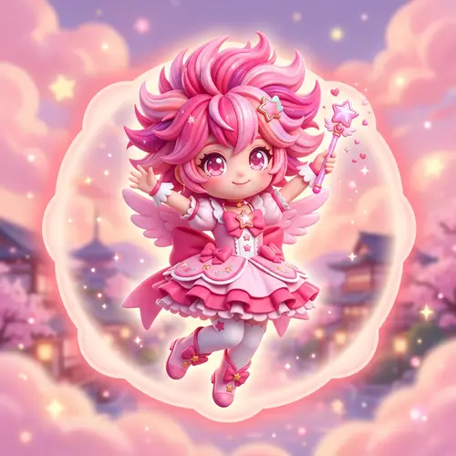 Japanese Anime Style Floating Character with Spiky Hair in Pink