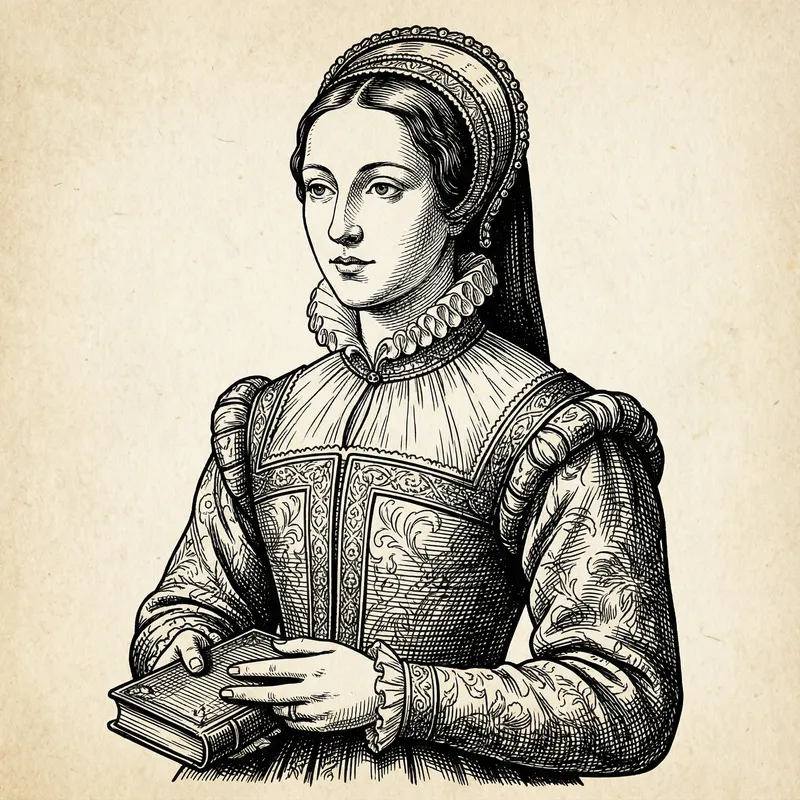 Elegant Renaissance Woman Ink Illustration