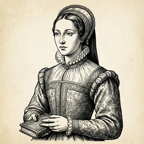 Elegant Renaissance Woman Ink Illustration