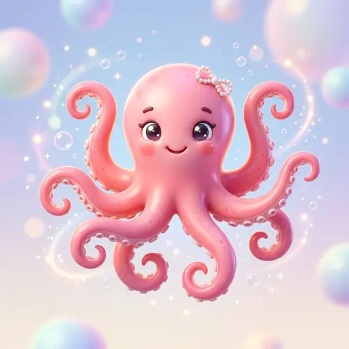 Delightful Pink Octopus 3D Icon | Cute Floating Design
