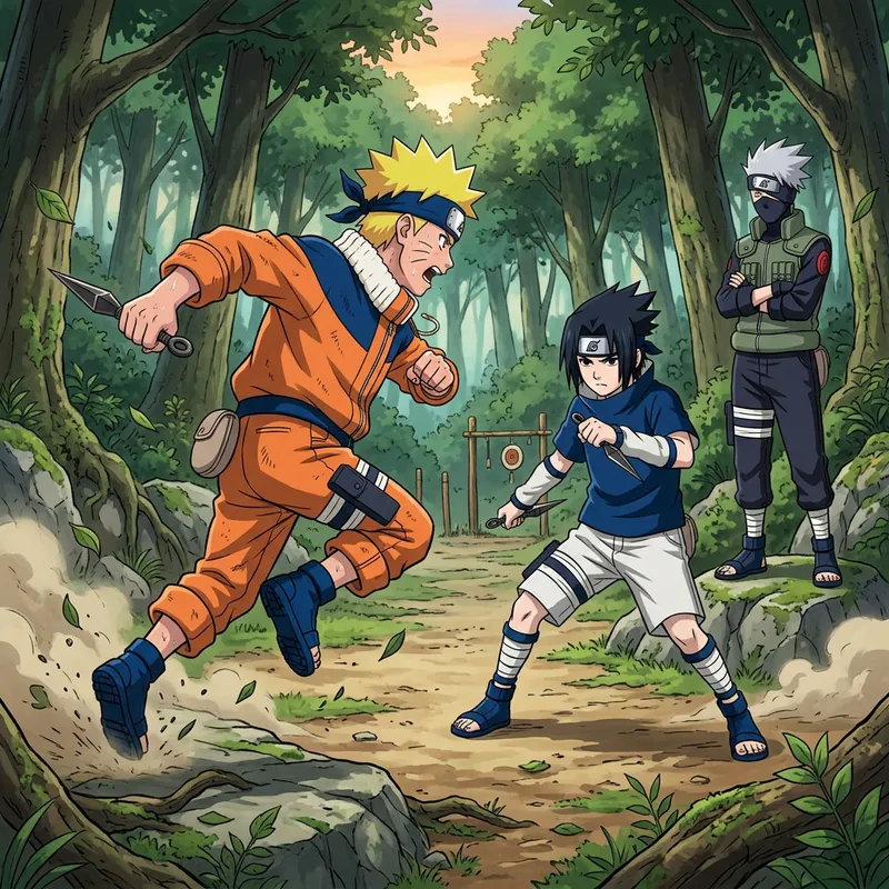Naruto and Sasuke in Disney-Inspired Japanese Animation Scene