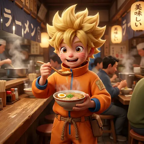 Adorable 3D Anime Character in Bright Orange Jumpsuit