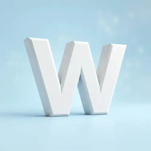 3D W Alphabet Logo | White on Light Blue Background