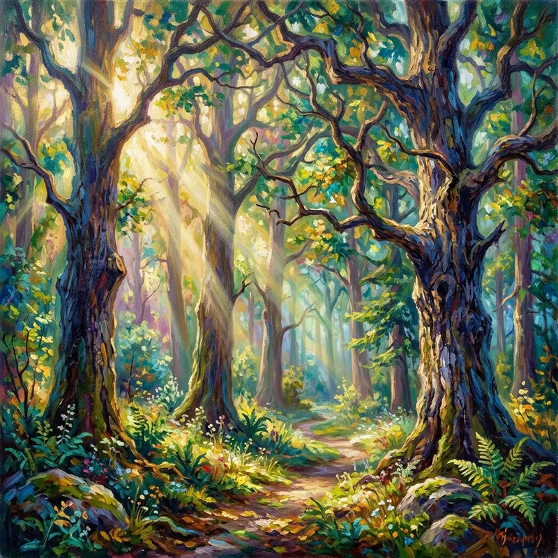 Mystical Forest: Ethereal Impressionist Nature Painting