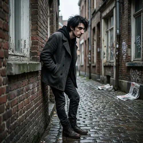 Gloomy Tall Young Man with Hawk-Like Nose and Tousled Hair
