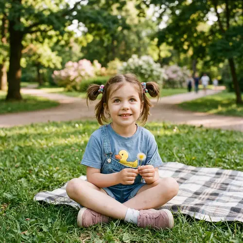Bright-eyed Girl with Playful Smile | Enchanting Park Scene
