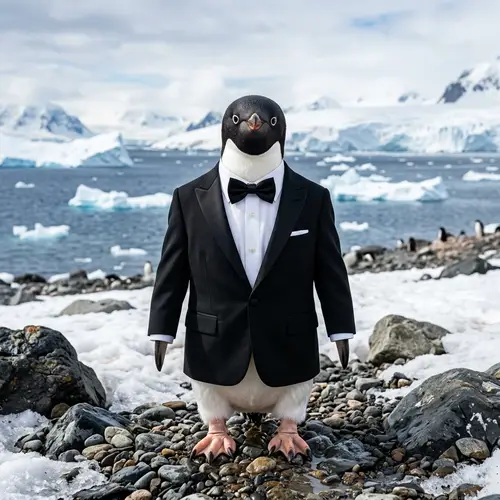 Dapper Penguin in a Stylish Suit