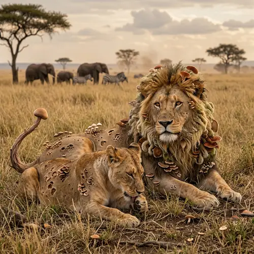 Lions and Mushrooms: A Unique Wildlife Fusion