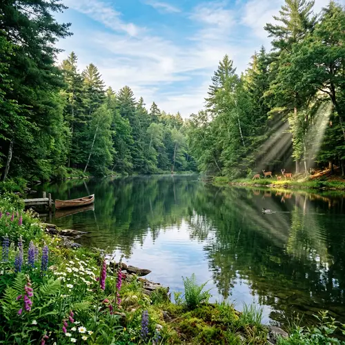 Tranquil Lake in Lush Forest | Wildlife & Sunlight Reflection
