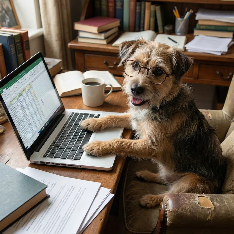 Intelligent Dog at Work on Laptop