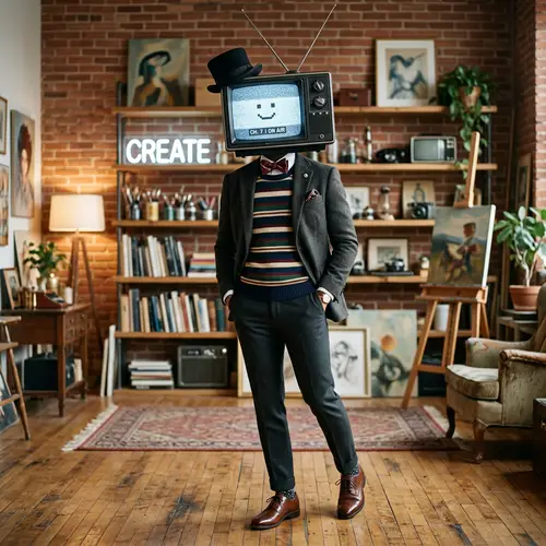 TV-Head Boy in Striped Sweater & Bow Tie Suit | Unique Fashion Look