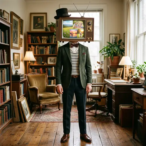 Creative Boy with TV Head - Striped Sweater & Bow Tie Suit