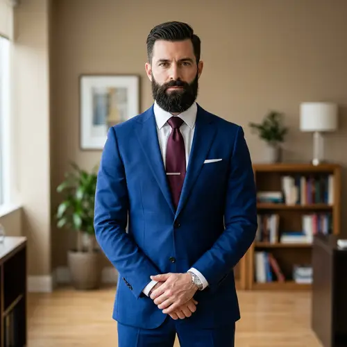 Stylish Man in Royal Blue Suit and Impressive Beard
