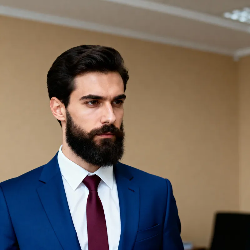 Stylish Man in Royal Blue Suit and Impressive Beard