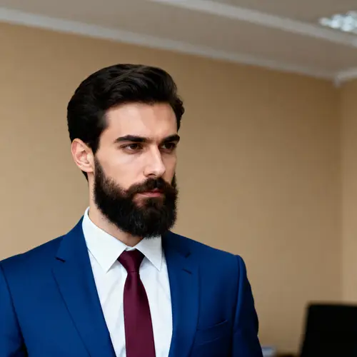 Stylish Man in Royal Blue Suit and Impressive Beard