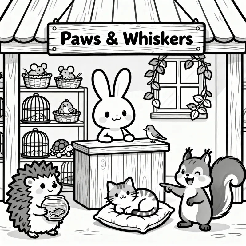Paws & Whiskers: Cute Pet Shop Coloring Page