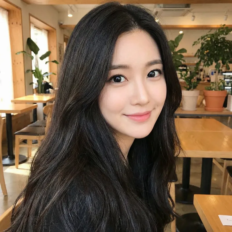 Beautiful Woman with Long Black Hair and Big Eyes