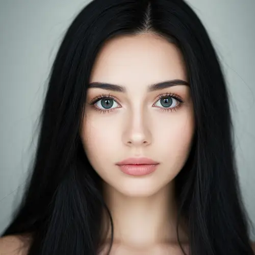 Beautiful Woman with Long Black Hair and Big Eyes