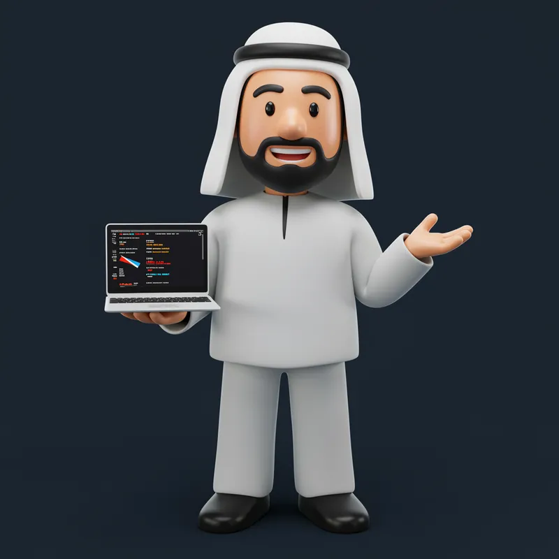 3D Cartoon Arabic Programmer - Smart & Stylish