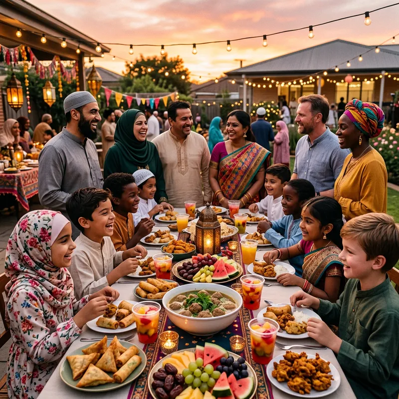 Vibrant Iftar Gathering with Children and Diverse Families Vibrant Iftar Gathering with Children and Diverse Families