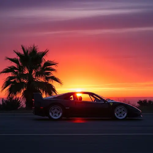 Retro 80s Sunset with Black Ferrari F40