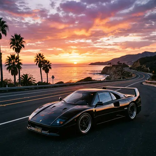 Retro 80s Sunset with Black Ferrari F40