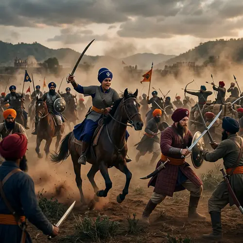 Sikh Warriors in War: Dramatic Battle Scene Depicting Chaos