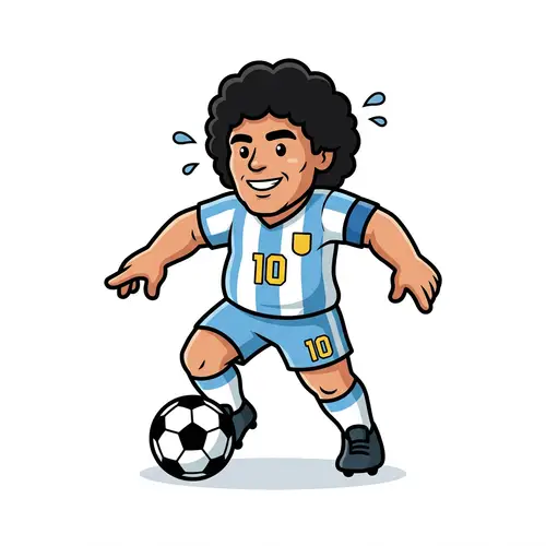 Diego Maradona Cartoon Character Playing Football