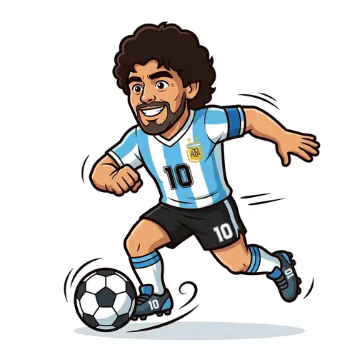 Diego Maradona Vector Cartoon Playing Football