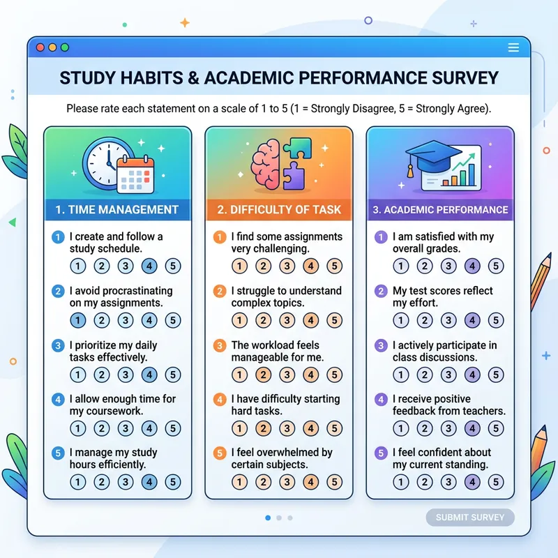 Academic Survey Questionnaire for Time Management, Task Difficulty, and Performance Impact