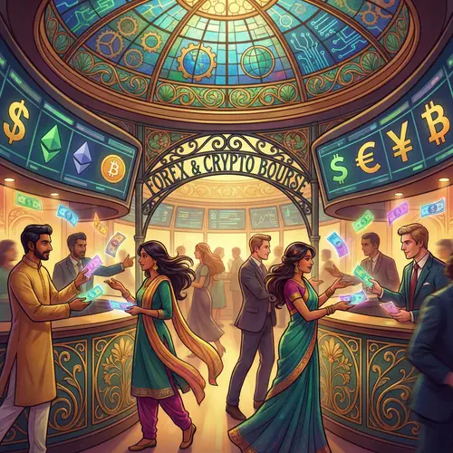 Dynamic Foreign Exchange Market Art with Crypto Themes