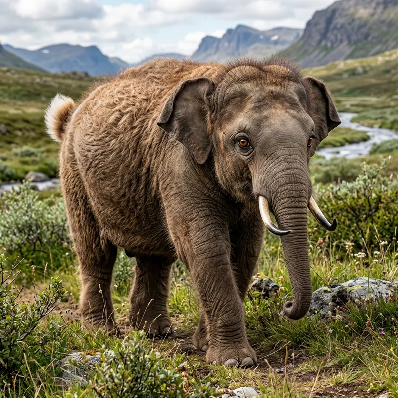 Unique Elephant Hybrid Creature with Mammoth Tusks and Rabbit Tail