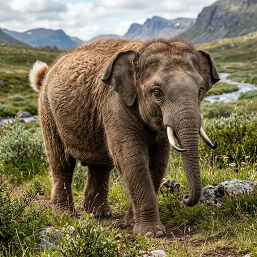 Unique Elephant Hybrid Creature with Mammoth Tusks and Rabbit Tail